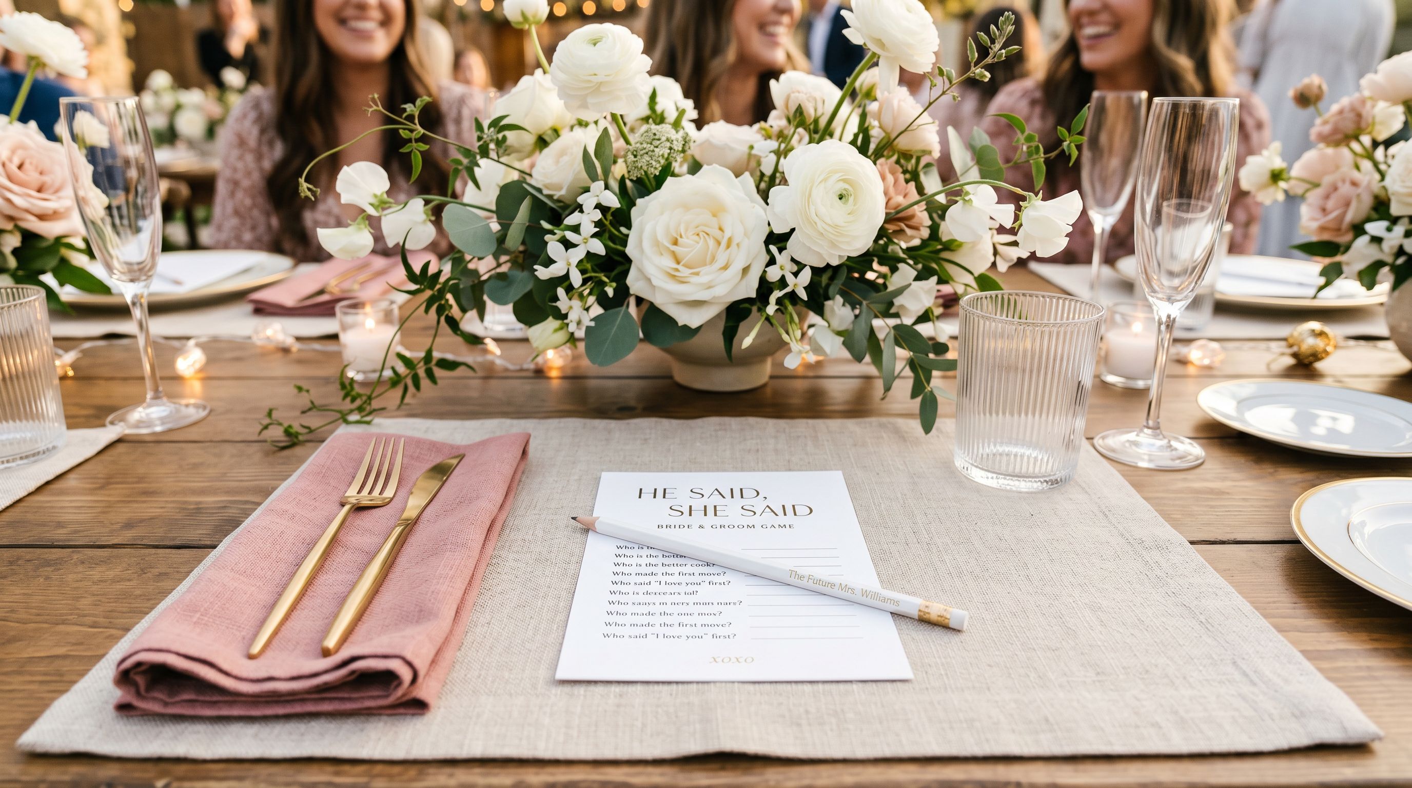 Styled table setting with game cards